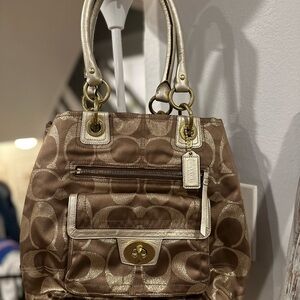 Coach Signature Brown and Gold Shoulder Bag